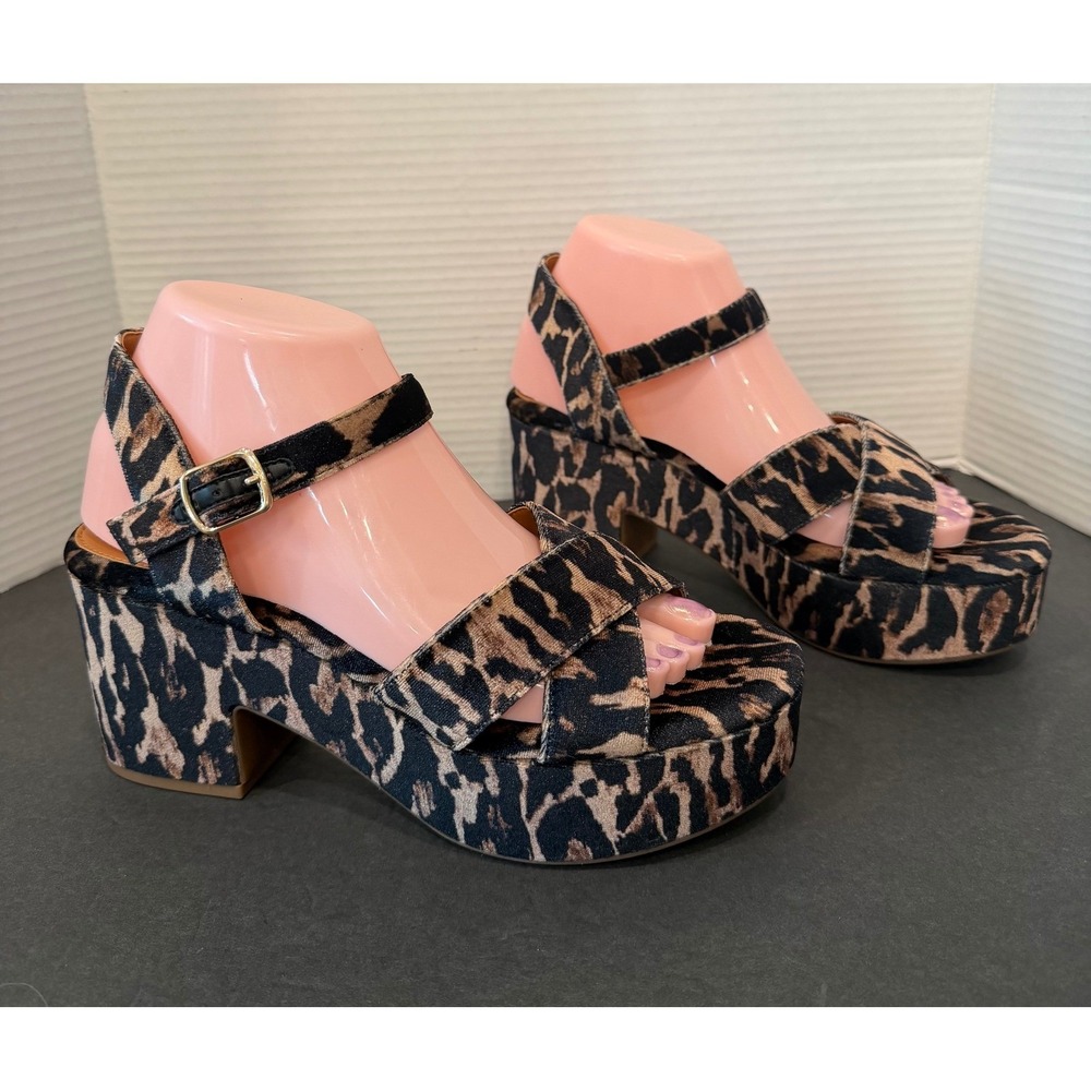 Gianni Bini Joize Velvet‎ Leopard Print Block Heel Platform Sandals New Sz 7.5M - Picture 3 of 12